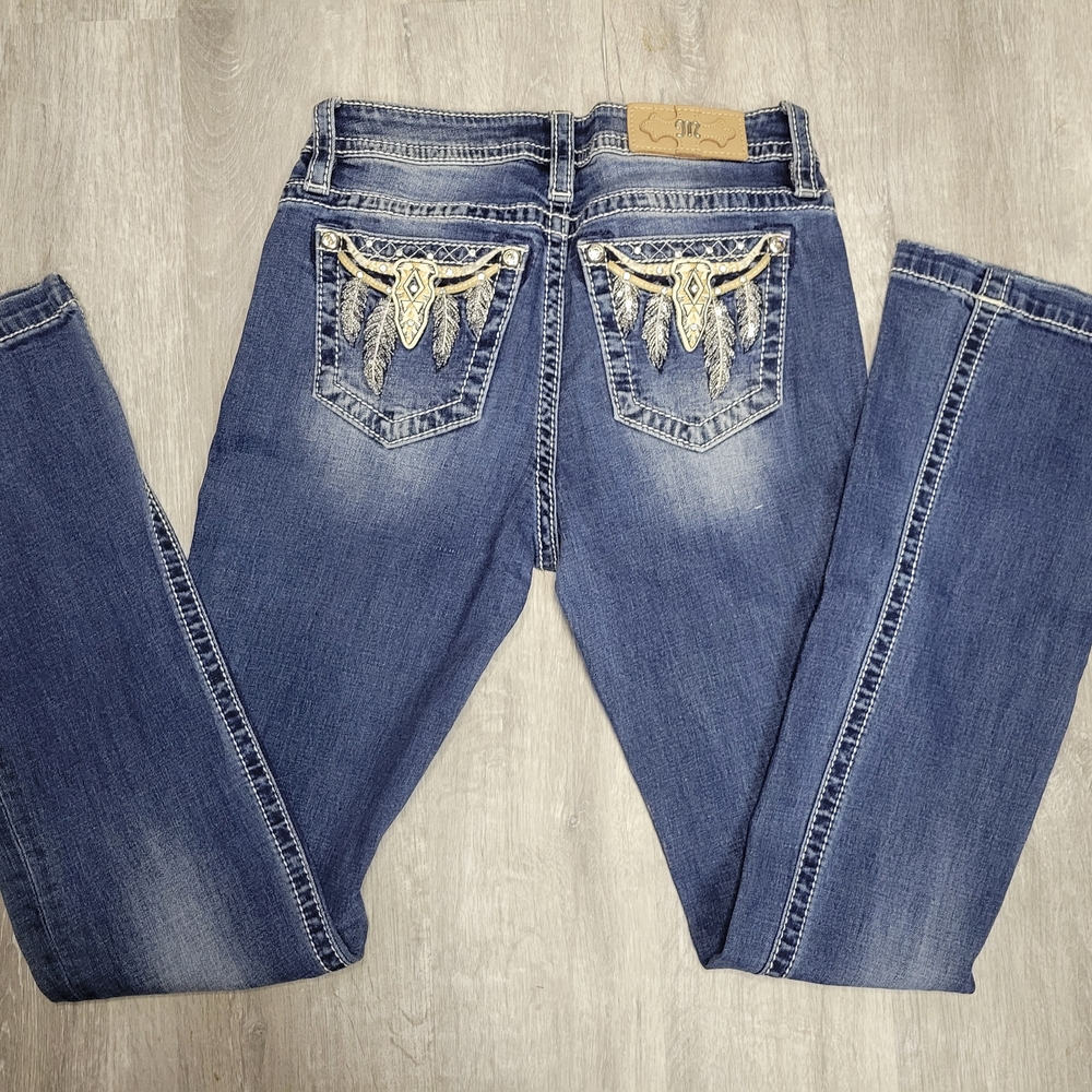 Miss Me Blue Boot Cut Jeans with Embellished Pockets